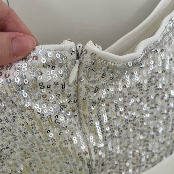 Strapless white jumpsuit with sequin top - Picture 6 of 8